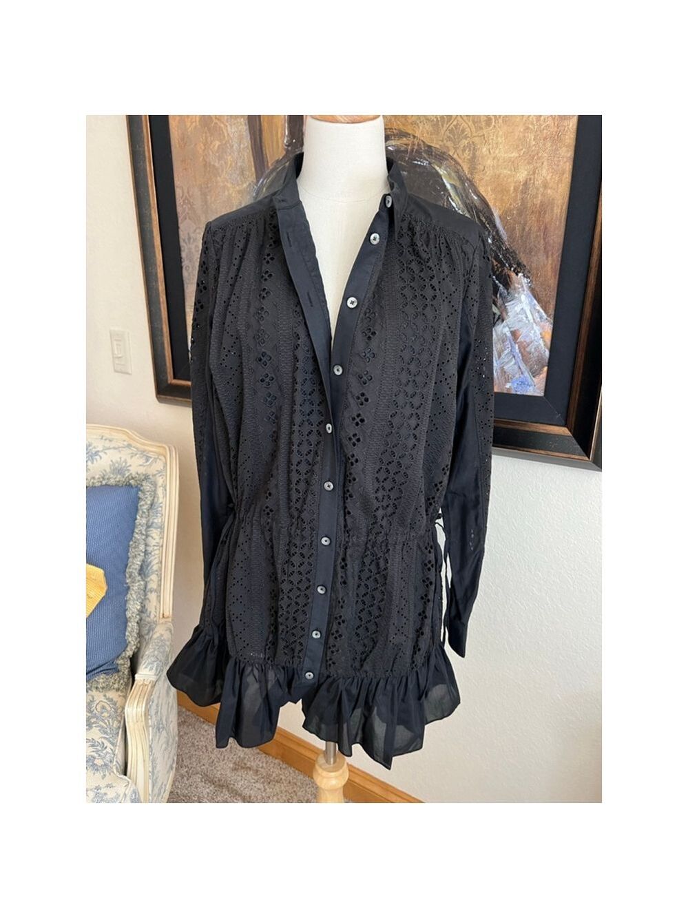NWT THAKOON Black Eyelet Button Up Tunic Dress Size 8